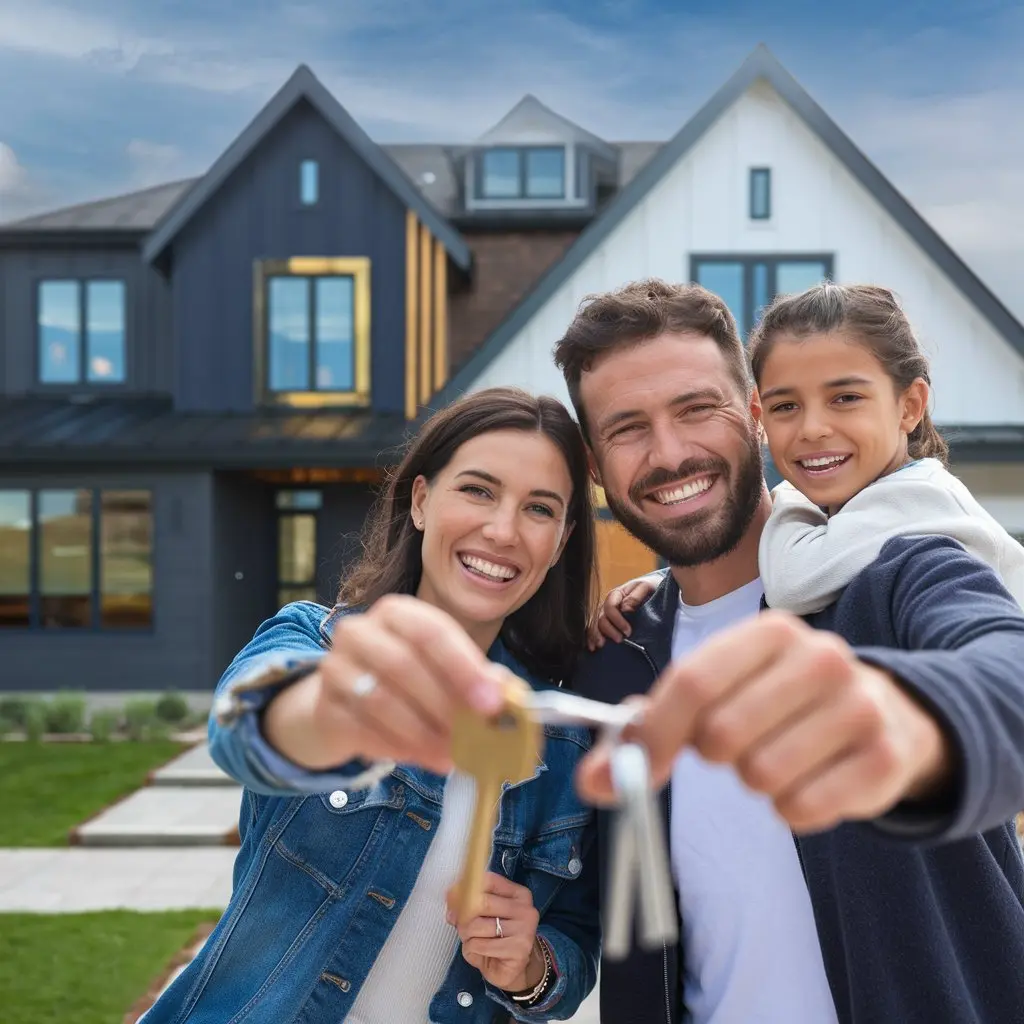 Realize o sonho da casa própria com segurança e economia - Valoriza Leilões. Família feliz em sua nova casa conquistada em leilão com a Valoriza Leilões.